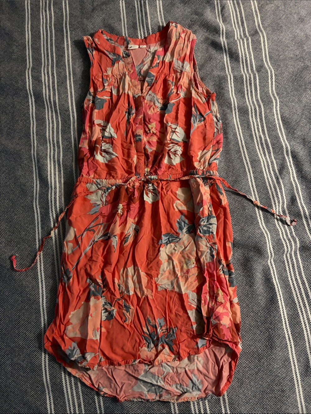 GAP Coral Floral Drawstring Sleeveless Dress